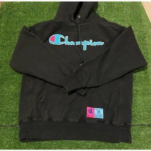 Champion Reverse Weave spell out script hoodie sweatshirt black large